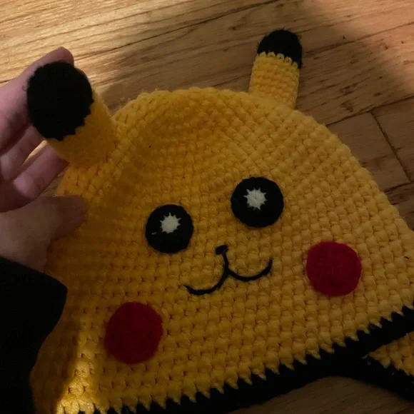 Pikachu hand knit kids winter hat, Pokemon - Picture 3 of 5